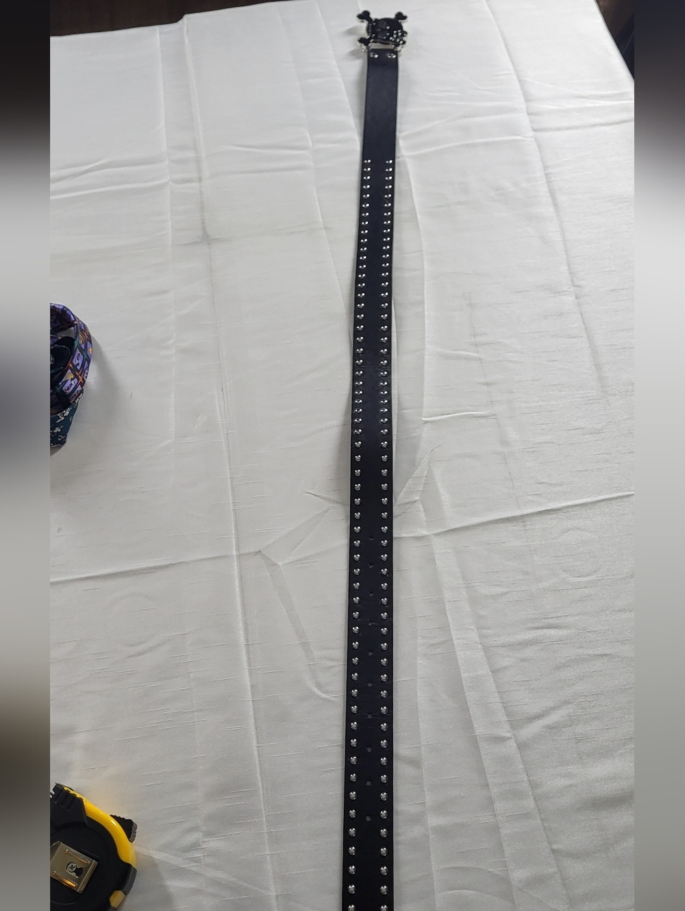 Black Double-Row Studded Belt with Skull & Bones Buckle